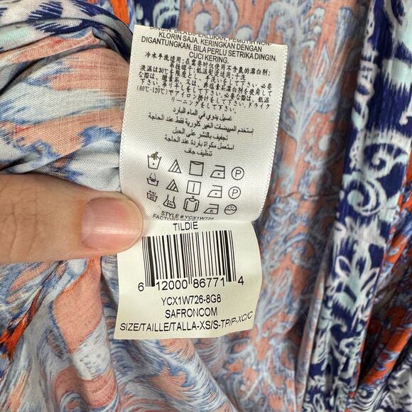 BCBGMaxazria | Tildie XS/S Blue Orange Ikat Print Oversized Open Kimono Cardigan - Picture 12 of 12